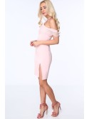 Rochie cu cravata la gat, roz deschis ZZ312 - Magazin online - Boutique